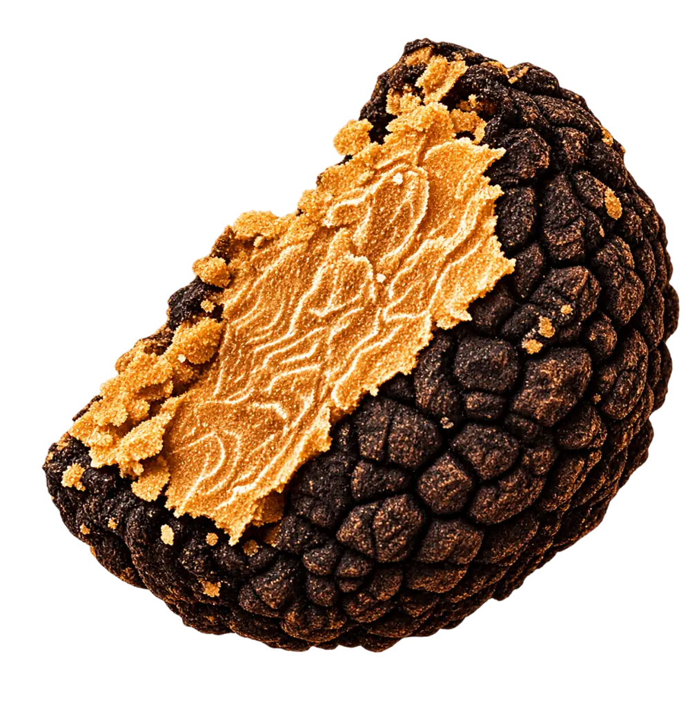 A black truffle, cut open